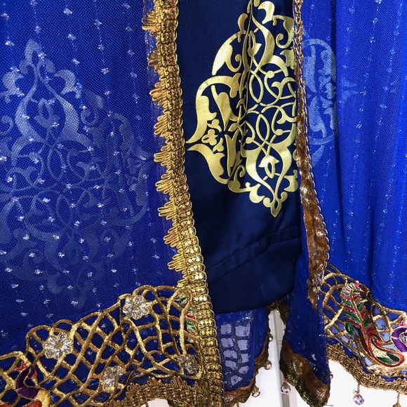 4 pcs Blue/Gold Shalwar kameez Pakistani/Indian - Picture 6 of 7